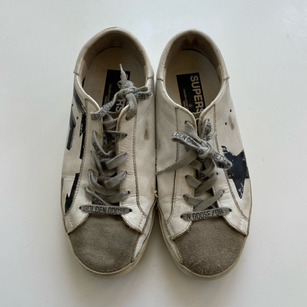 Golden Goose White and Black Low-Top Superstars Size 37/7